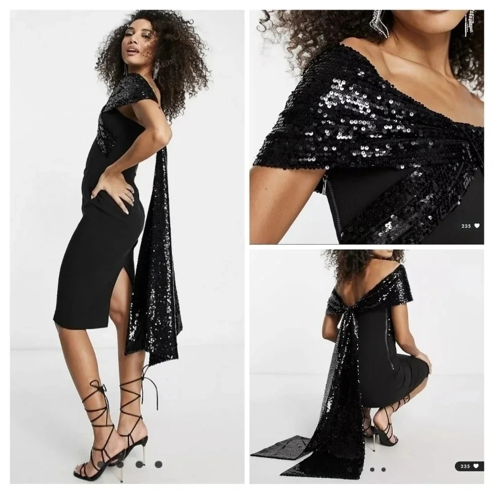 💘 Lavish Alice statement sequin bow midi dress in black